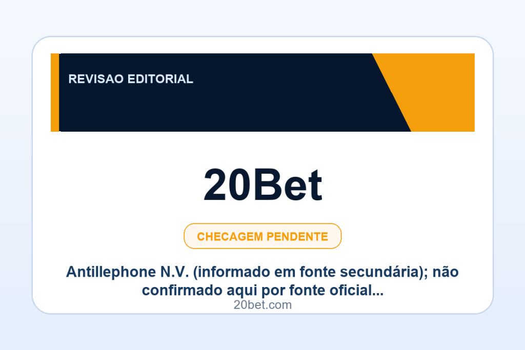 Ficha visual 20Bet no SafeCasinoCompare Brasil