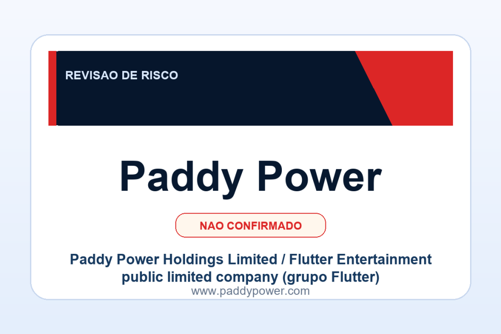 Ficha visual Paddy Power no SafeCasinoCompare Brasil