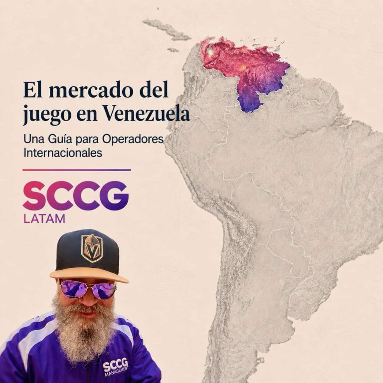 Mapa da Venezuela com ícones de jogos de azar e dinheiro, simbolizando o mercado regulado e as oportunidades financeiras.