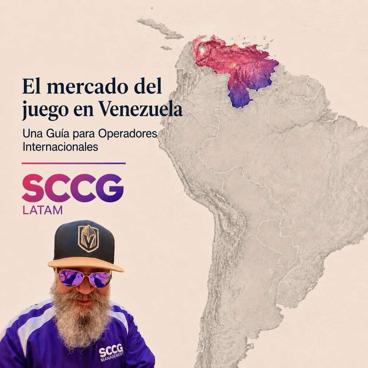 Mapa da Venezuela com ícones de jogos de azar e dinheiro, simbolizando o mercado regulado e as oportunidades financeiras.