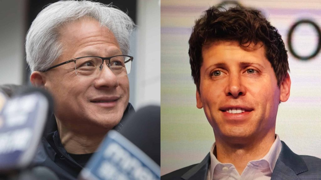 Jensen Huang, CEO da Nvidia, e Sam Altman, CEO da OpenAI, em um evento de tecnologia.