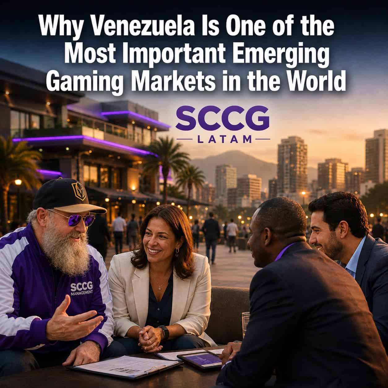 Vista aérea de Caracas com arranha-céus, simbolizando o potencial de crescimento da indústria de jogos na Venezuela.