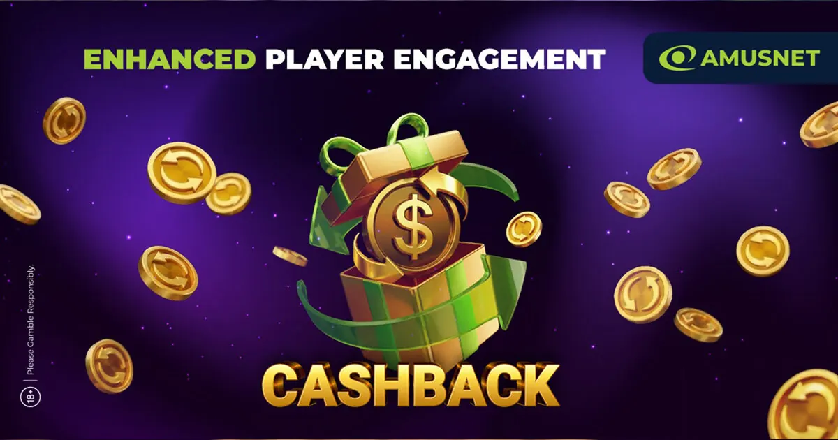 Interface do sistema de cashback da Amusnet mostrando opções de configuração e recompensas.