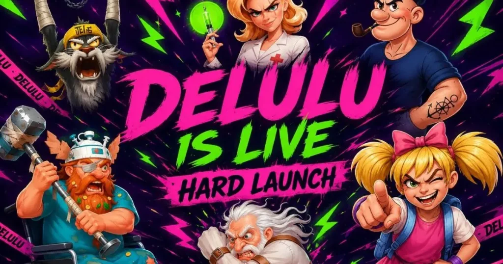 Logo da DELULU Gaming com um fundo vibrante, representando o lançamento de novos jogos de cassino.