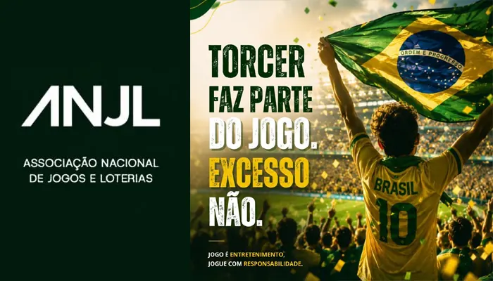Ilustração de torcedores assistindo a um jogo de futebol, com um aviso de "Jogue com Responsabilidade" destacado.