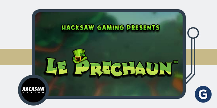 Imagem promocional do jogo Le Prechaun da Hacksaw Gaming, destacando o guaxinim Smokey vestido de leprechaun em um cenário irlandês.