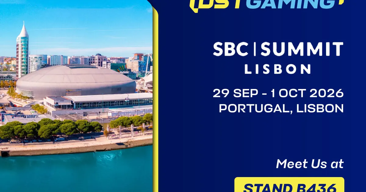 Estande da DSTGAMING na SBC Summit Lisbon com demonstração de plataforma de iGaming B2B